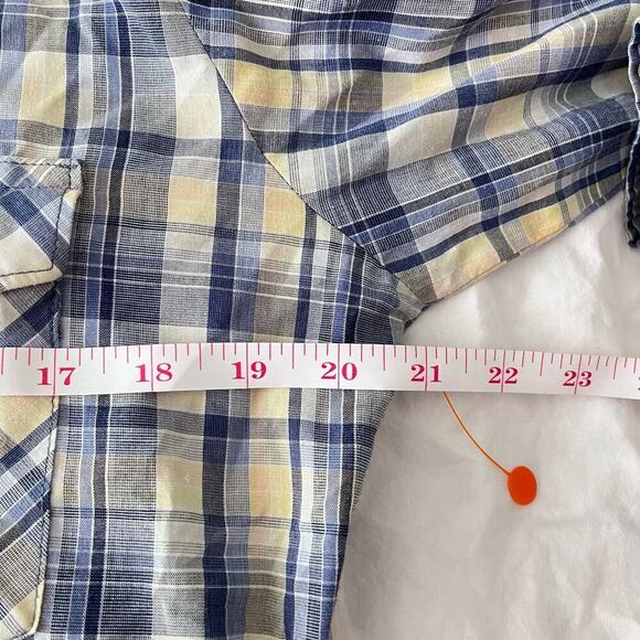 Vintage Wrangler Single Stitch Pearl Snap Western Blue Plaid Shirt Size Medium - Picture 2 of 5